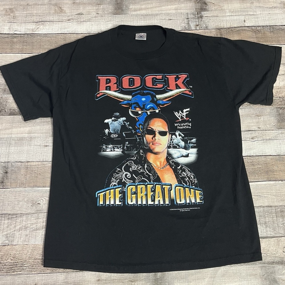 The Rock Shirt Size Large Black Y2K 2000 WWF The Great One Wrestling Tee